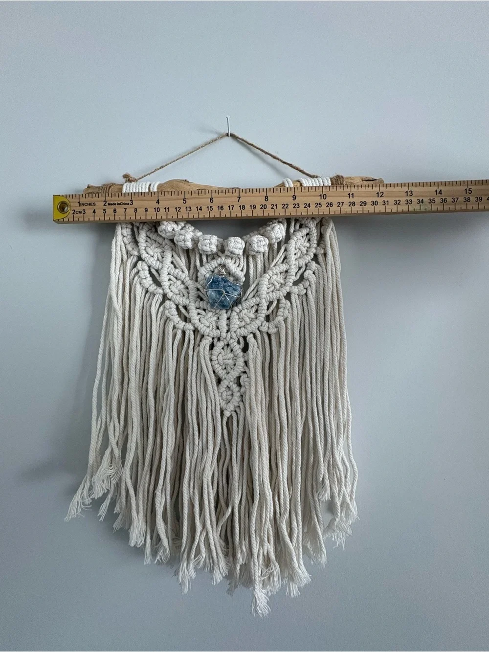 Handmade Macrame Wall Hanging with Blue Stone Accent